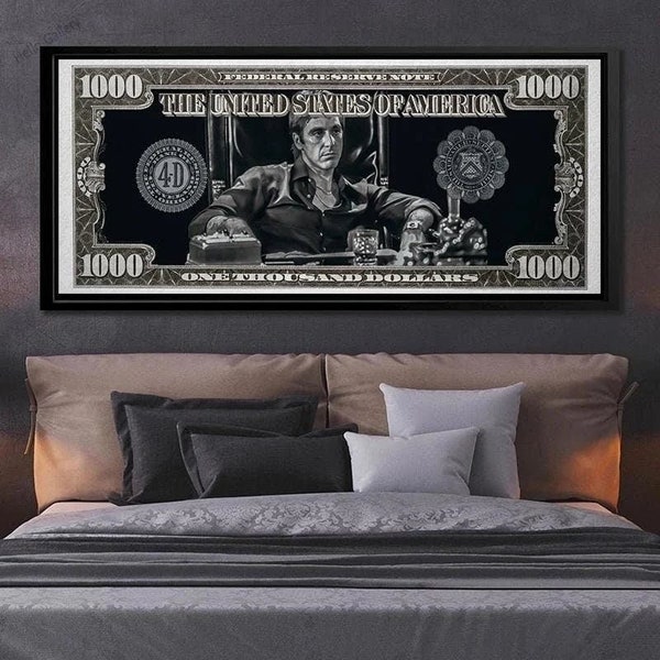 Scarface Tony Montana: The Rise to Power - Classic Movie Money Canvas Painting Dollar Wall Art for Living Room or Home Office Decor Artwork