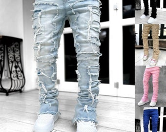 Men's Straight Leg Stacked Patched Jeans | Trendy Denim for Men | The Must Stop Shop