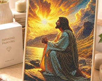 Zestaw do malowania diamentami z Jezusem | Sztuka religijna DIY | Sztuka diamentowa z pełnym wiertłem | Prezent chrześcijański | Duchowa dekoracja ścienna | Relaksujący zestaw do rękodzieła