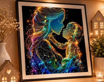 Zestaw do malowania diamentami dla mamy i dziecka – znaczący prezent dla mamy, zestaw DIY, relaksująca praca plastyczna dla młodych mam, prezent na baby shower, dekoracja ścienna z motywem miłości matki