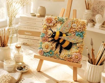 DIY Diamond Painting Kit 12x12 in – Bee & Floral Design, Crystal Rhinestone Embroidery Art, Relaxing Craft Kit, Gift for Her