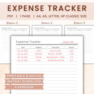 Expense Tracker Printable, Bill Tracker, Budget Tracker, Finance Tracker, Personal Planner Inserts, A4/A5/Letter/HP Classic, PDF Download