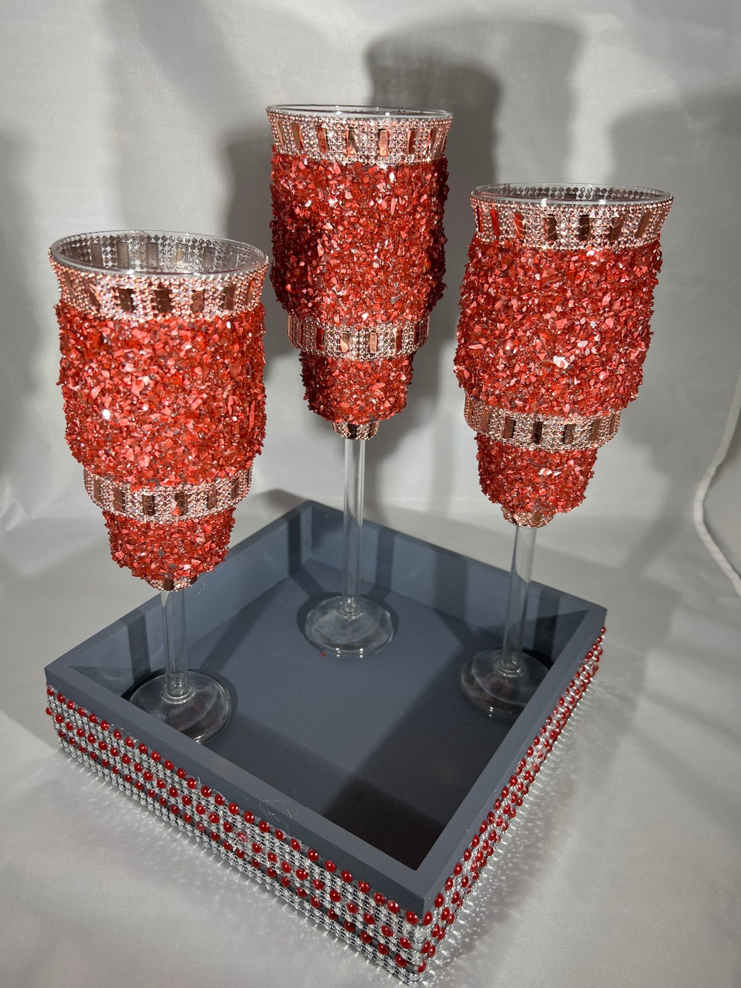 3 Piece Crushed Glass Candle Set Etsy