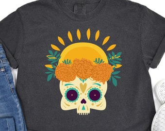 Dia de los muertos tshirt, Day of the dead shirt gift, Mexican holiday celebration, Painted Skull and flowers tshirt, Sugar skull shirt