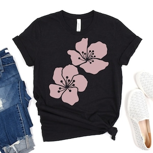 Sakura Flower Print Tshirt, Pretty Flower shirt gift for her, Mother&#39;s Day gift, Spring time bloom, Cherry Blossom silhouette shirt