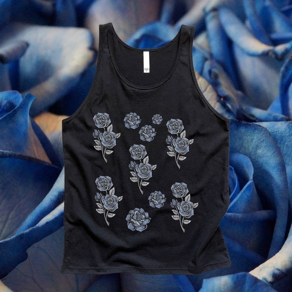 Rose Flower Vintage Print Tank Top, Pretty Flower shirt gift for her, Mother's Day gift, Date Night casual shirt, Rose tattoo style pattern