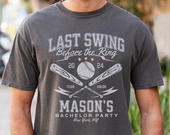 Custom Baseball Bachelor Party Shirts, Personalized Groomsmen Tees, Last Swing Before the Ring, Wedding Party Favor Gift, Groom Crew Tshirts
