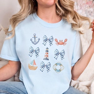 Fisherman Aesthetic Comfort Colors® Tshirt, Nautical Coquette Women&#39;s Crewneck Tee, Sailing Lover Gift, Cruise Outfit, Coastal Ocean Shirt