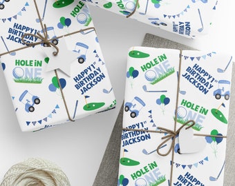 Hole in One First Birthday Wrapping Paper, Personalized Golf 1st Birthday Boy Gift Wrap, Custom Name Golf Par-tee Decorations, Party Decor