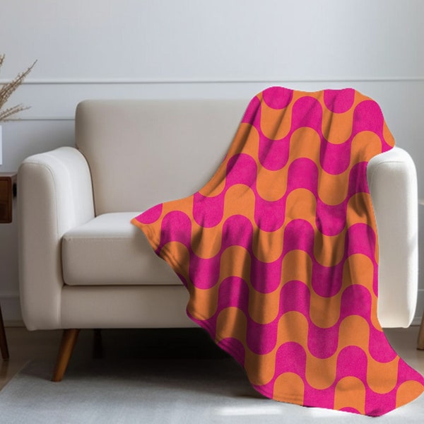 Hot Pink Orange Maximalist Decor Throw Blanket, Dopamine Decor Minky Blanket, Quirky y2k Room Decor, Geometric Pattern, Teenage Girl Gifts