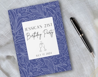 Personalized Birthday Party Guest Book, Custom Floral Sign In Hardcover Guestbook, 21st 30th 40th 50th 60th 70th 80th 90th Birthday Wishes