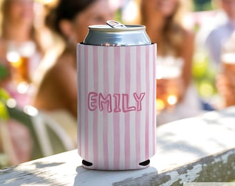 Personalized Striped Can Cooler, Custom Name Drink Sleeve, Bachelorette Slim Can Cover, Bridal Party Favors