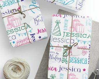 Personalized Wrapping Paper Roll for Birthday Gift, Custom Name Gift Wrap, Unique Happy Birthday Present with Name, Elegant Wrapping Paper