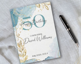 Custom Guest Book for Milestone Birthday Celebration, Personalized Birthday Party Guestbook, 50th 75th 80th 90th Hardcover Birthday Book