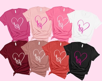 Valentines Day Music Teacher Shirt, Treble Clef Heart Music Lovers Tshirt, Valentine Gift for Musician, Music Note Tee, Musical Theatre Gift