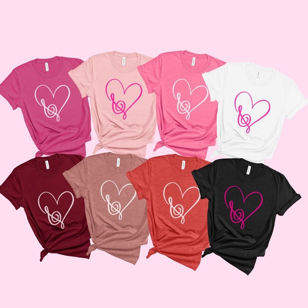 Valentines Day Music Teacher Shirt, Treble Clef Heart Music Lovers Tshirt, Valentine Gift for Musician, Music Note Tee, Musical Theatre Gift