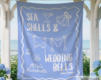 Seashells and Wedding Bells Bachelorette Banner, Custom Beach Bach Club Backdrop