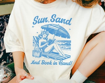 Book Girl Summer Shirt, Retro Beach Book Lover Vacation Shirt, Vintage Romance Reader Tee, Girly Bookish Gift, Booktok Merch, Bookworm Gift