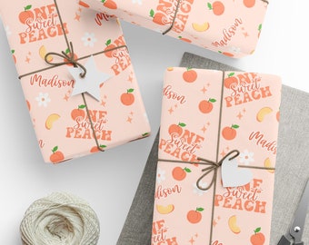 One Sweet Peach First Birthday Wrapping Paper Roll, Personalized