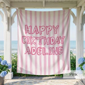 Personalized Happy Birthday Tapestry Banner, Striped Backdrop Party Decor Sign