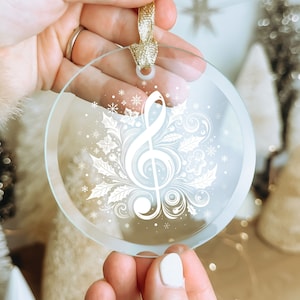 Christmas Music Ornament, Treble Clef Holiday Glass Ornament, Gift for Music Teacher, Piano Teacher Gift, Music Lover Tree Decor,Singer Gift