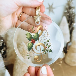 Christmas Music Ornament, Treble Clef Holiday Glass Ornament, Gift for Music Teacher, Piano Teacher Gift, Music Lover Tree Decor,Singer Gift