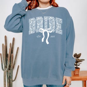 Custom Bride Sweatshirt, Future Mrs. Comfort Colors® Sweatshirt, Coquette Wifey Shirt, Bridal Shower Gift, Bachelorette Tee, Engagement Gift Blue Jean