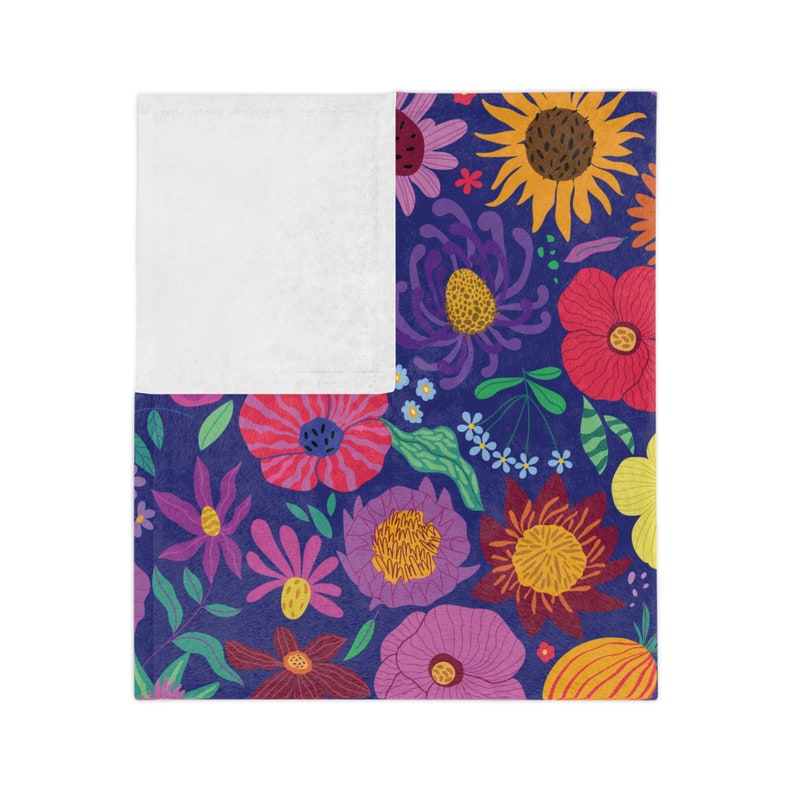 Maximalist Floral Throw Blanket, Dopamine Decor Bold Wildflowers Print Minky Fleece, Boho Cottagecore Mother's Day Gift, Dorm Room Teen Gift image 6