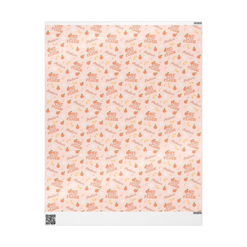 One Sweet Peach First Birthday Wrapping Paper Roll, Personalized Peach Theme 1st Birthday Gift Wrap, Custom Name Sweet One Girls Party Decor image 4