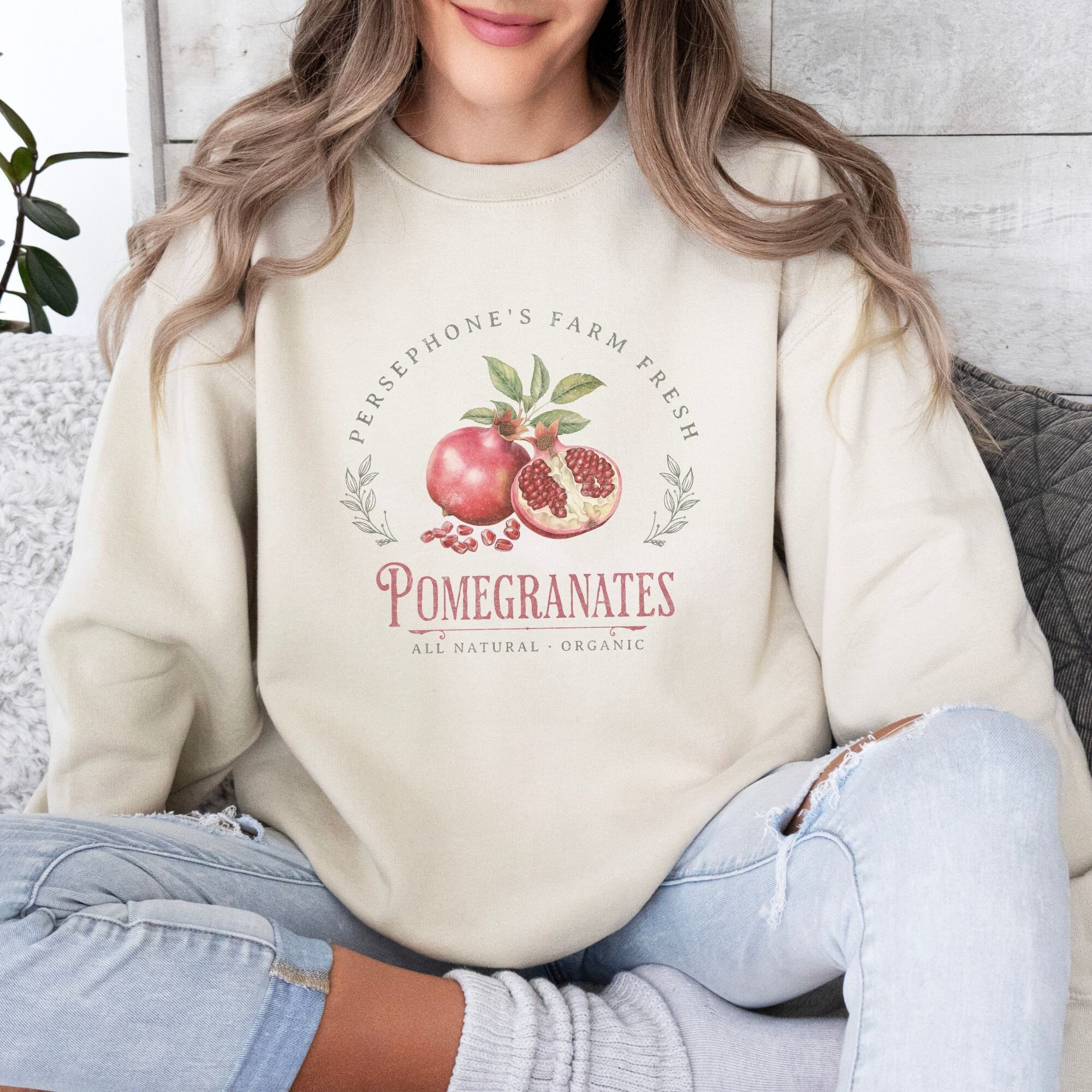 Persephone Pomegranates Sweatshirt, Greek Mythology Goddess Crewneck, Cottagecore Farmers Market Vintage Sweater, Light Academia Clothing