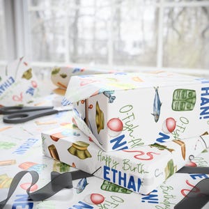 Ofishally One First Birthday Wrapping Paper, Personalized Fish Theme Party Gift Wrap, Custom Name 1st Birthday, O-Fishally-One Boy Birthday image 4