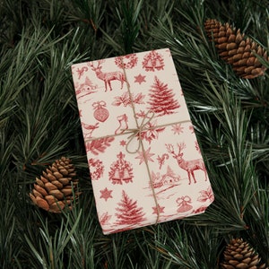 Vintage Christmas Toile de Jouy Wrapping Paper, Elegant French Country Holiday Gift Wrap, Rustic Old Fashioned Xmas Decor, Retro Winter Wrap image 6