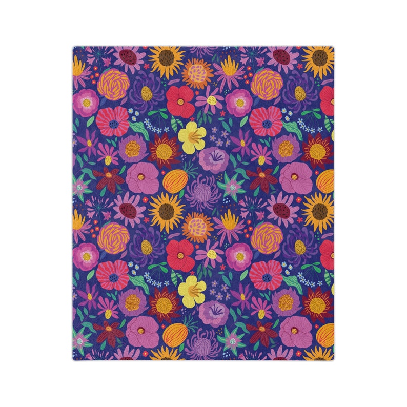 Maximalist Floral Throw Blanket, Dopamine Decor Bold Wildflowers Print Minky Fleece, Boho Cottagecore Mother's Day Gift, Dorm Room Teen Gift image 5