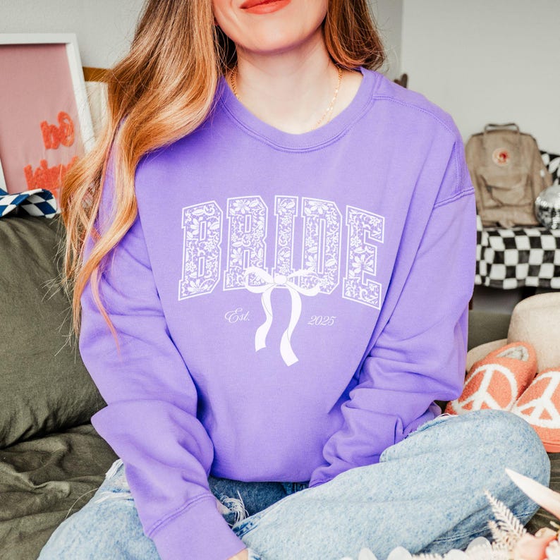 Custom Bride Sweatshirt, Future Mrs. Comfort Colors® Sweatshirt, Coquette Wifey Shirt, Bridal Shower Gift, Bachelorette Tee, Engagement Gift Violet