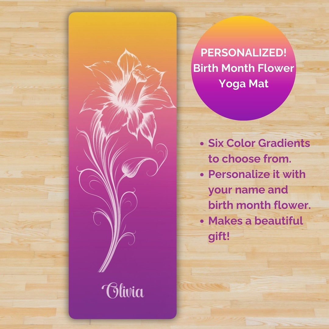 Personalized Birth Month Flower Yoga Mat, Custom Floral Yoga Mat