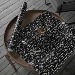 Dancing Skeletons Wrapping Paper Roll, Black Halloween Birthday Gift Wrap, Funny Spooky Season Gift, Halloween Party Decor, Gothic Gift Wrap image 2