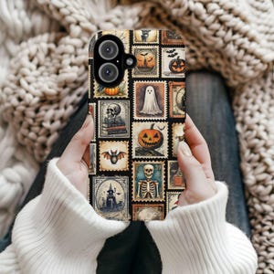 Vintage Halloween Stamp Phone Case, Spooky Gothic Phone Cover, iPhone 17 16 15 14 13 12 11 Pro Max Tough Case, Google Pixel, Samsung Galaxy image 2