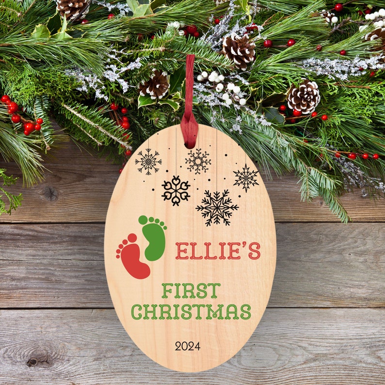 Personalized Baby's First Christmas Wood Ornament, Custom Name New Baby
