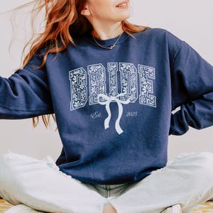 Custom Bride Sweatshirt, Future Mrs. Comfort Colors® Sweatshirt, Coquette Wifey Shirt, Bridal Shower Gift, Bachelorette Tee, Engagement Gift True Navy