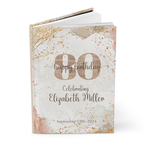 Custom Guest Book for Milestone Birthday Celebration, Personalized Birthday Party Guestbook, 50th 75th 80th 90th Hardcover Birthday Book image 7