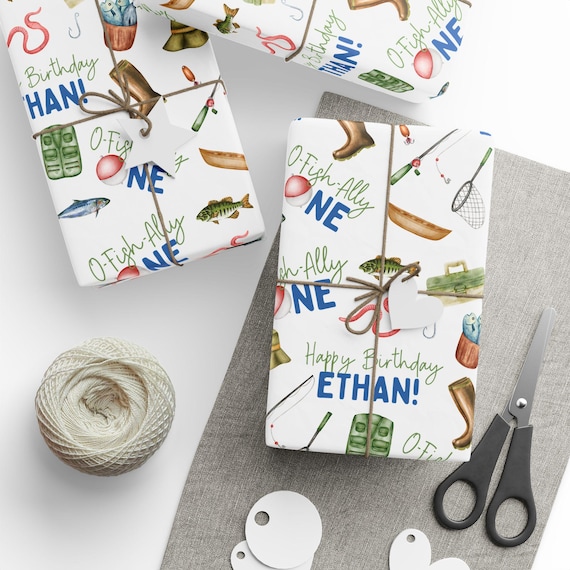 Ofishally One First Birthday Wrapping Paper, Personalized Fish Theme Party Gift Wrap, Custom Name 1st Birthday, O-Fishally-One Boy Birthday