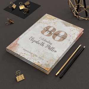 Custom Guest Book for Milestone Birthday Celebration, Personalized Birthday Party Guestbook, 50th 75th 80th 90th Hardcover Birthday Book image 2