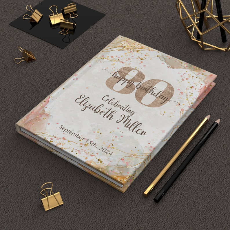 Custom Guest Book for Milestone Birthday Celebration, Personalized Birthday Party Guestbook, 50th 75th 80th 90th Hardcover Birthday Book image 2