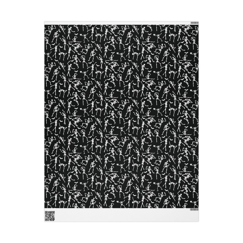 Dancing Skeletons Wrapping Paper Roll, Black Halloween Birthday Gift Wrap, Funny Spooky Season Gift, Halloween Party Decor, Gothic Gift Wrap image 4