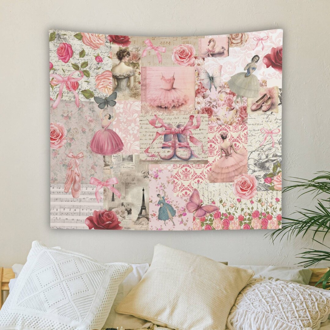 Coquette Room Decor Tapestry Wall Hanging, Pink Balletcore Textile Wall ...