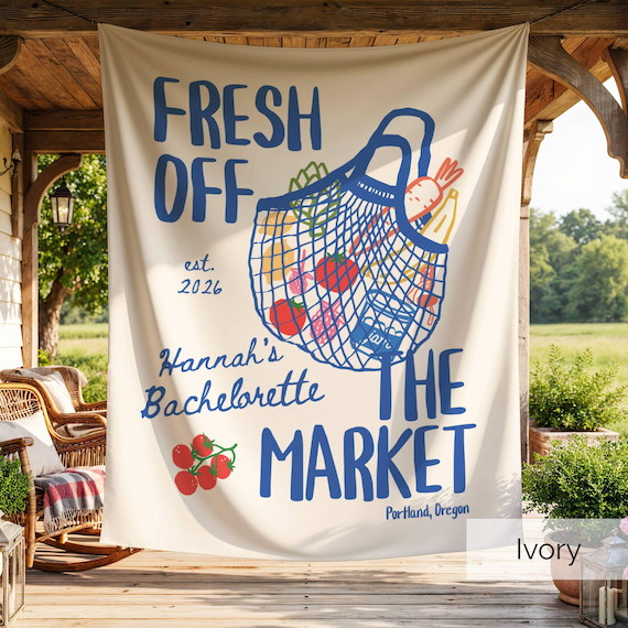 Fresh Off the Market Bachelorette Banner, Custom Bridal Shower Backdrop, Bach Party Girls Weekend Decor
