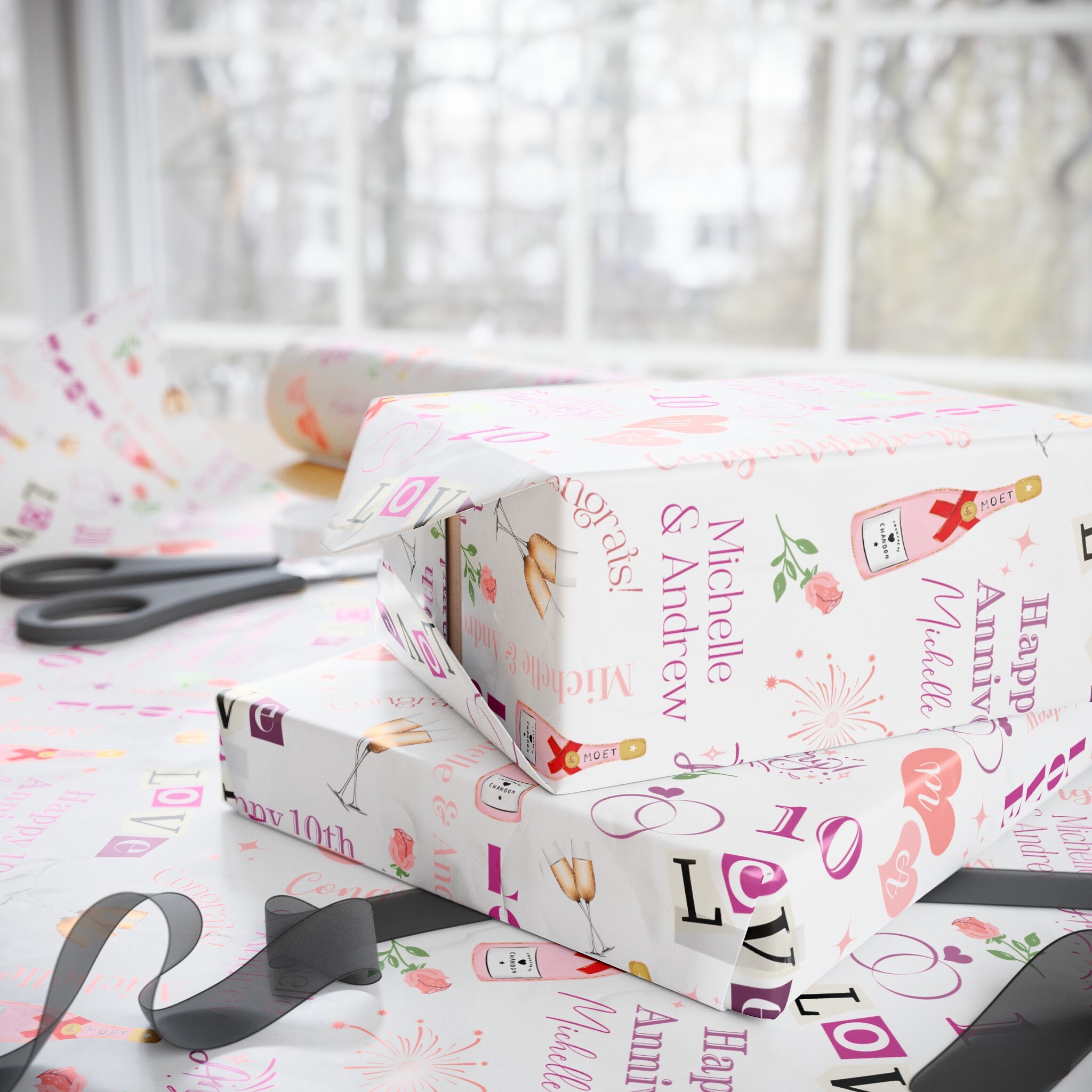 Custom Anniversary Wrapping Paper Roll, Personalized Wedding ...