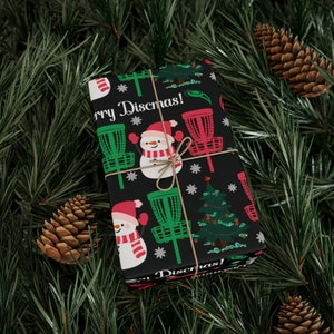 Disc Golf Christmas Wrapping Paper, Disc Golf Gifts, Frisbee Golf Player Gift, Funny Wrapping Paper Roll, Festive Disc Golf Basket Gift Wrap zdjęcie 6