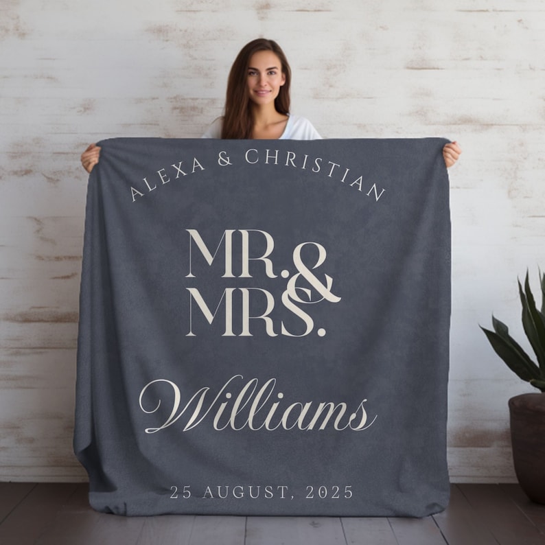 Personalized Anniversary Blanket, Mr and Mrs Custom Wedding Throw, Couples Engagement Gift, Monogrammed Wedding Keepsake, Bridal Shower Gift