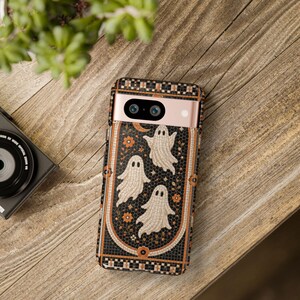 Halloween Ghost Phone Case, Spooky Fall Phone Cover, Faux Bistro Tile Mosaic image 6